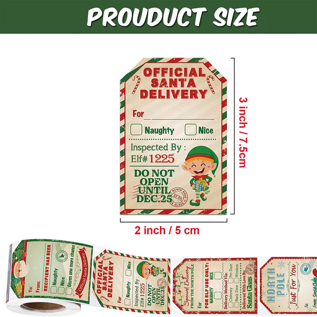 2 Rolls Christmas Stickers Labels Festive Santa Multicolour
