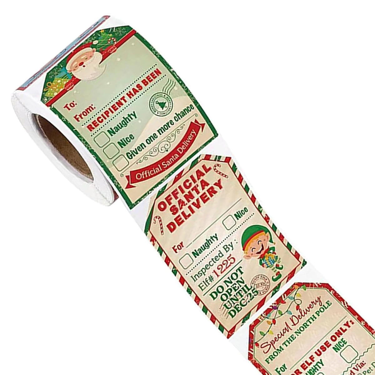 2 Rolls Christmas Stickers Labels Festive Santa Multicolour