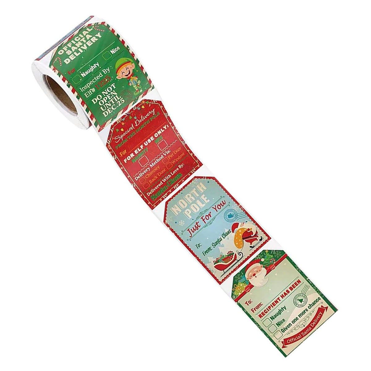 2 Rolls Christmas Stickers Labels Festive Santa Multicolour