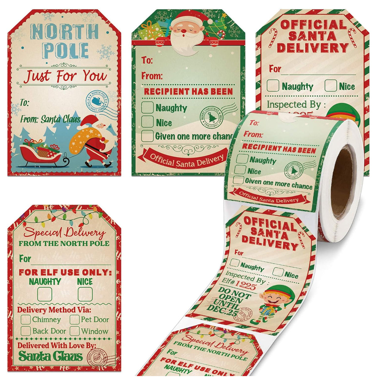 2 Rolls Christmas Stickers Labels Festive Santa Multicolour