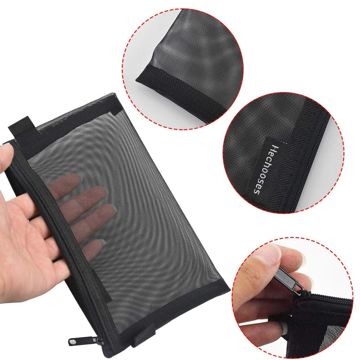 10 Pcs Clear Mesh Pencil Pouches Nylon Transparent 3 Colours