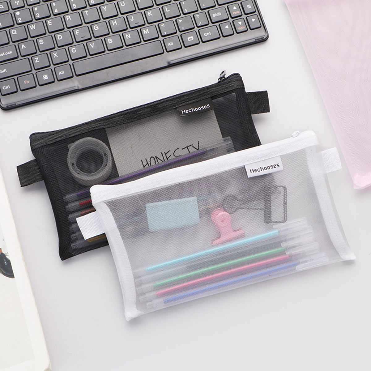 10 Pcs Clear Mesh Pencil Pouches Nylon Transparent 3 Colours