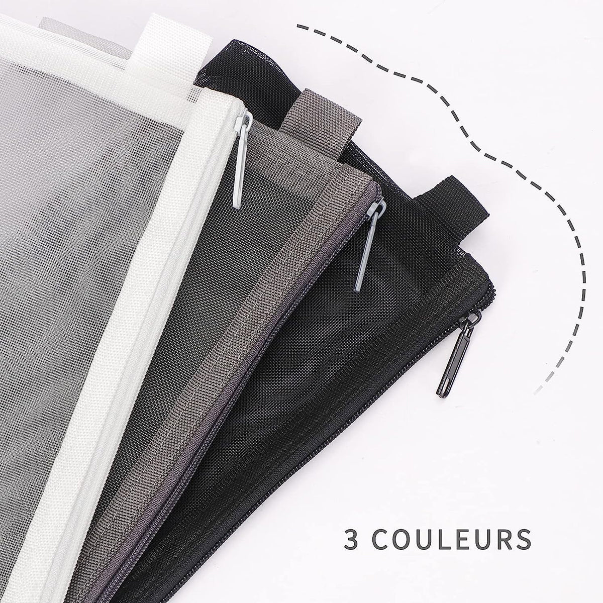 10 Pcs Clear Mesh Pencil Pouches Nylon Transparent 3 Colours