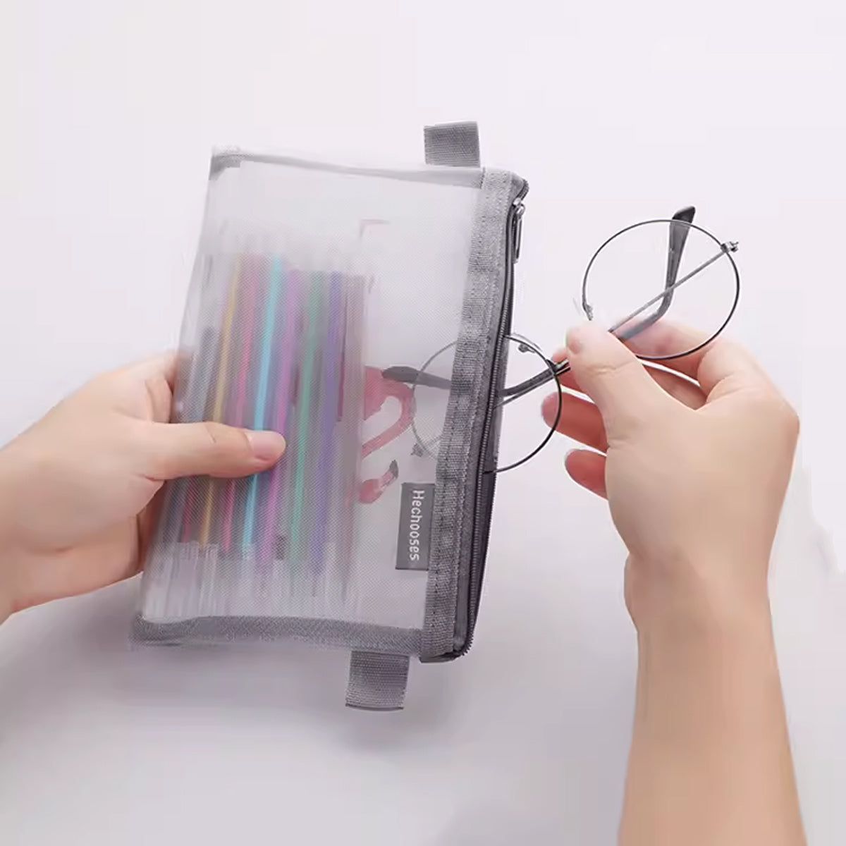 10 Pcs Clear Mesh Pencil Pouches Nylon Transparent 3 Colours