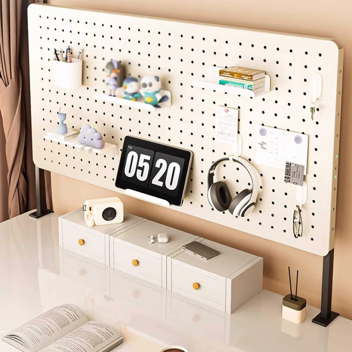 Desktop Pegboard Storage Shelf with Clip-On Mount