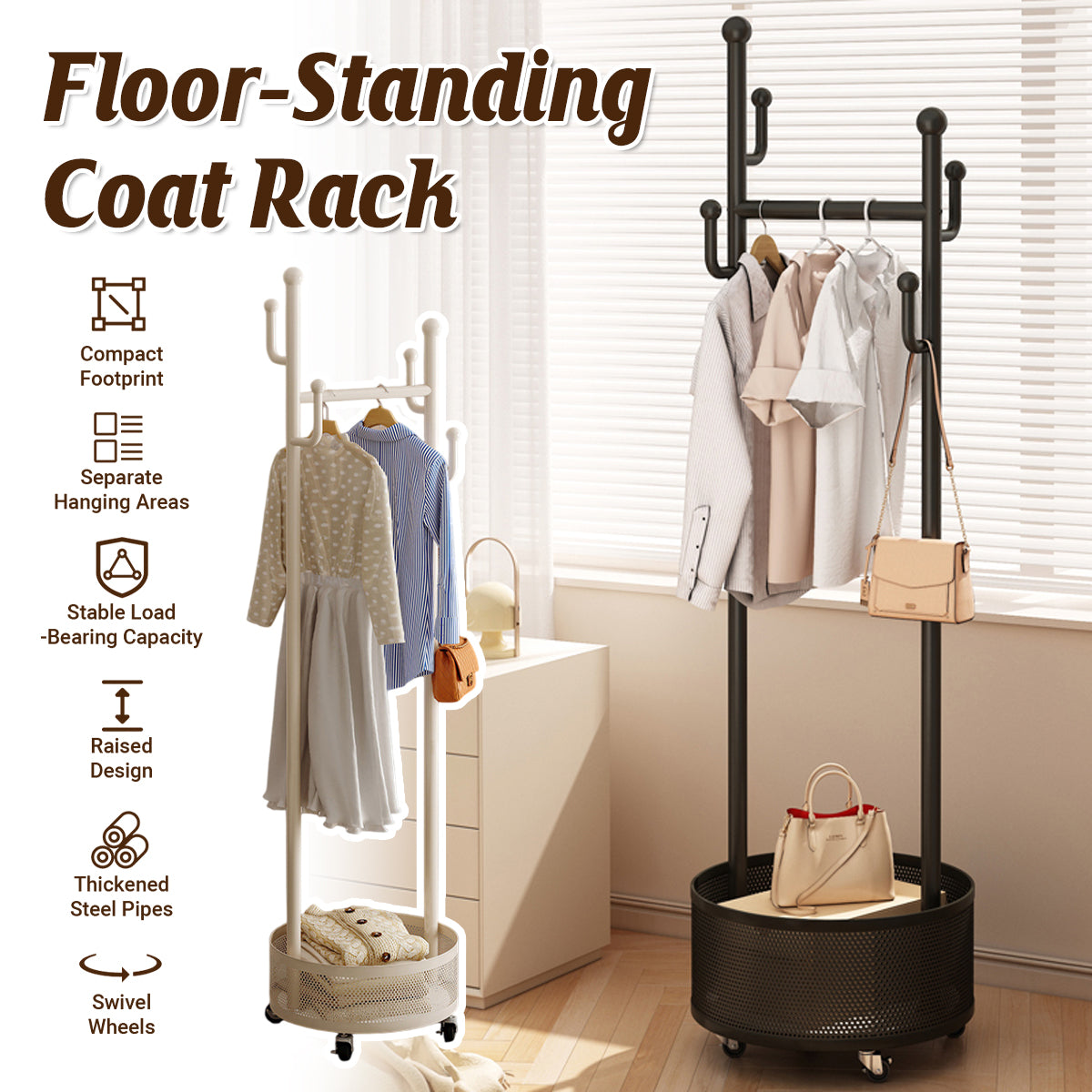 Moveable Floor Coat Rack for Bedroom Storage