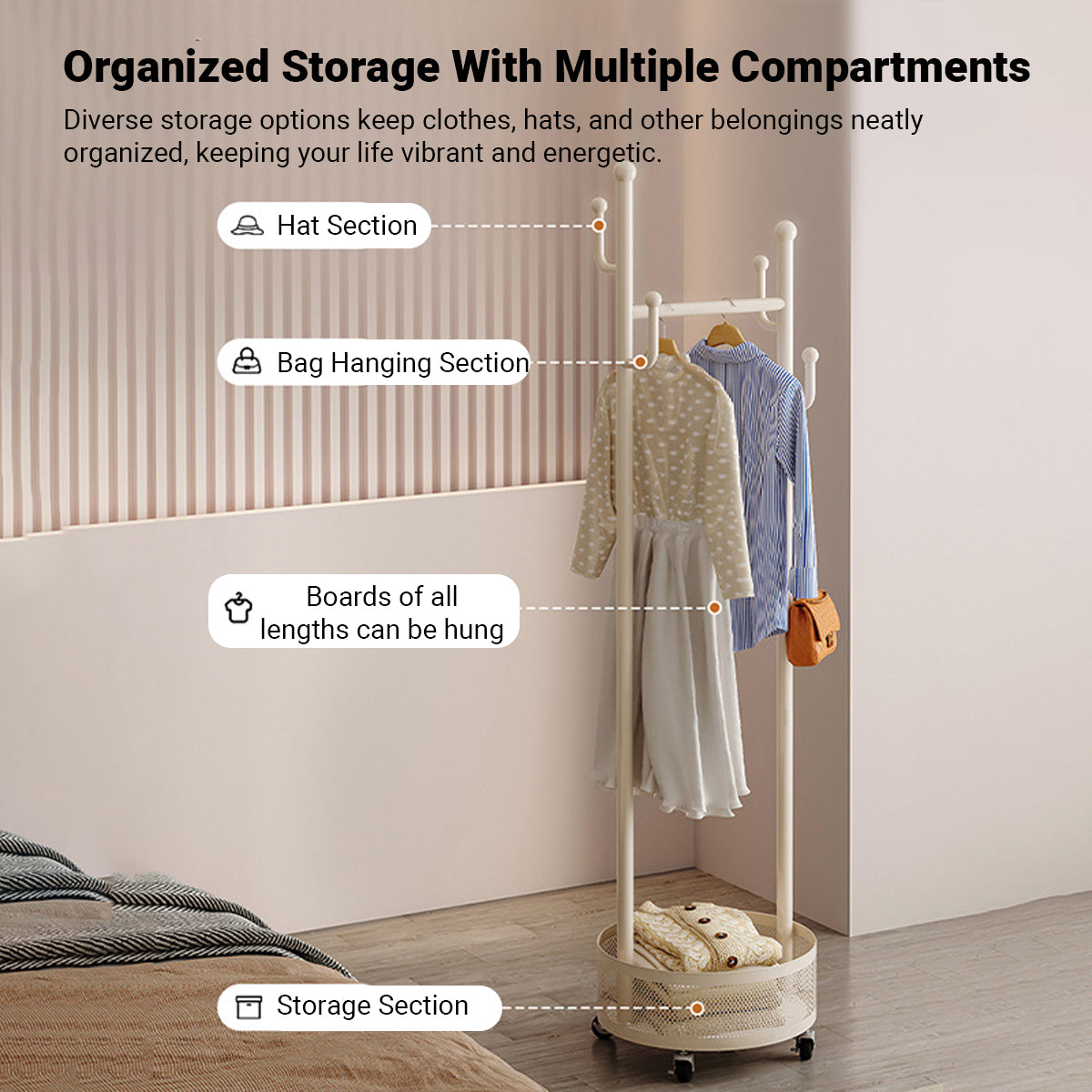 Moveable Floor Coat Rack for Bedroom Storage