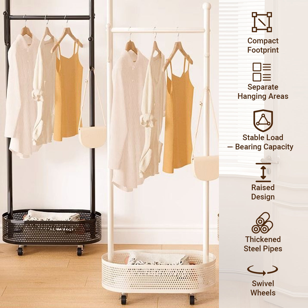 Portable Floor Coat Rack with Wheels for Bedroom