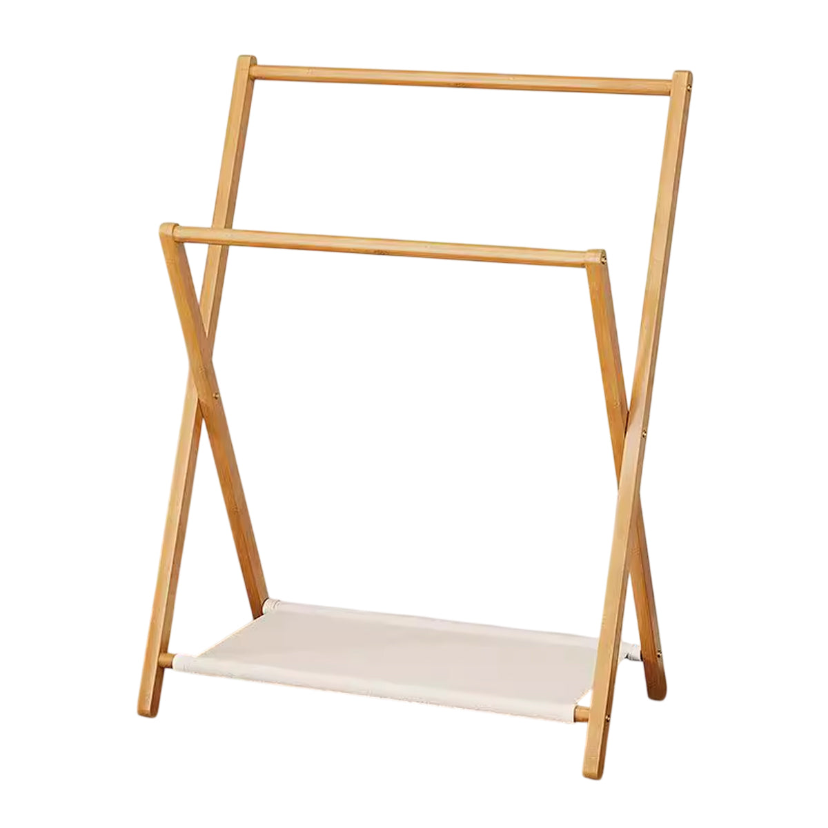 Foldable Bamboo Clothes Rack with Fabric Shelf