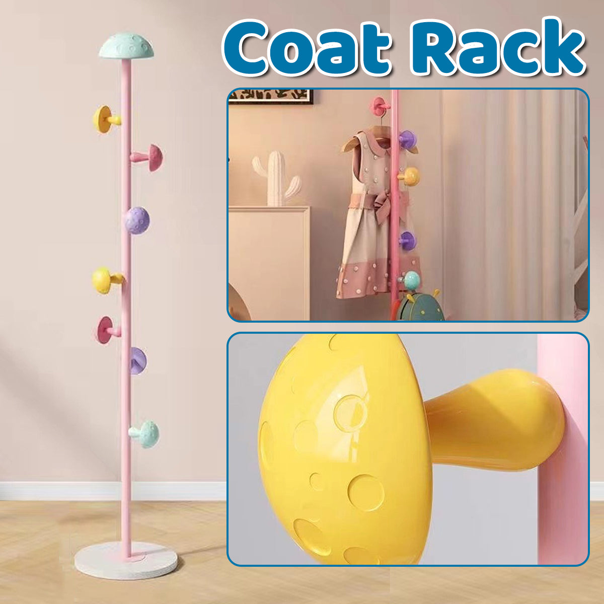 Kids Floor Coat Rack with Mushroom Hooks Bedroom