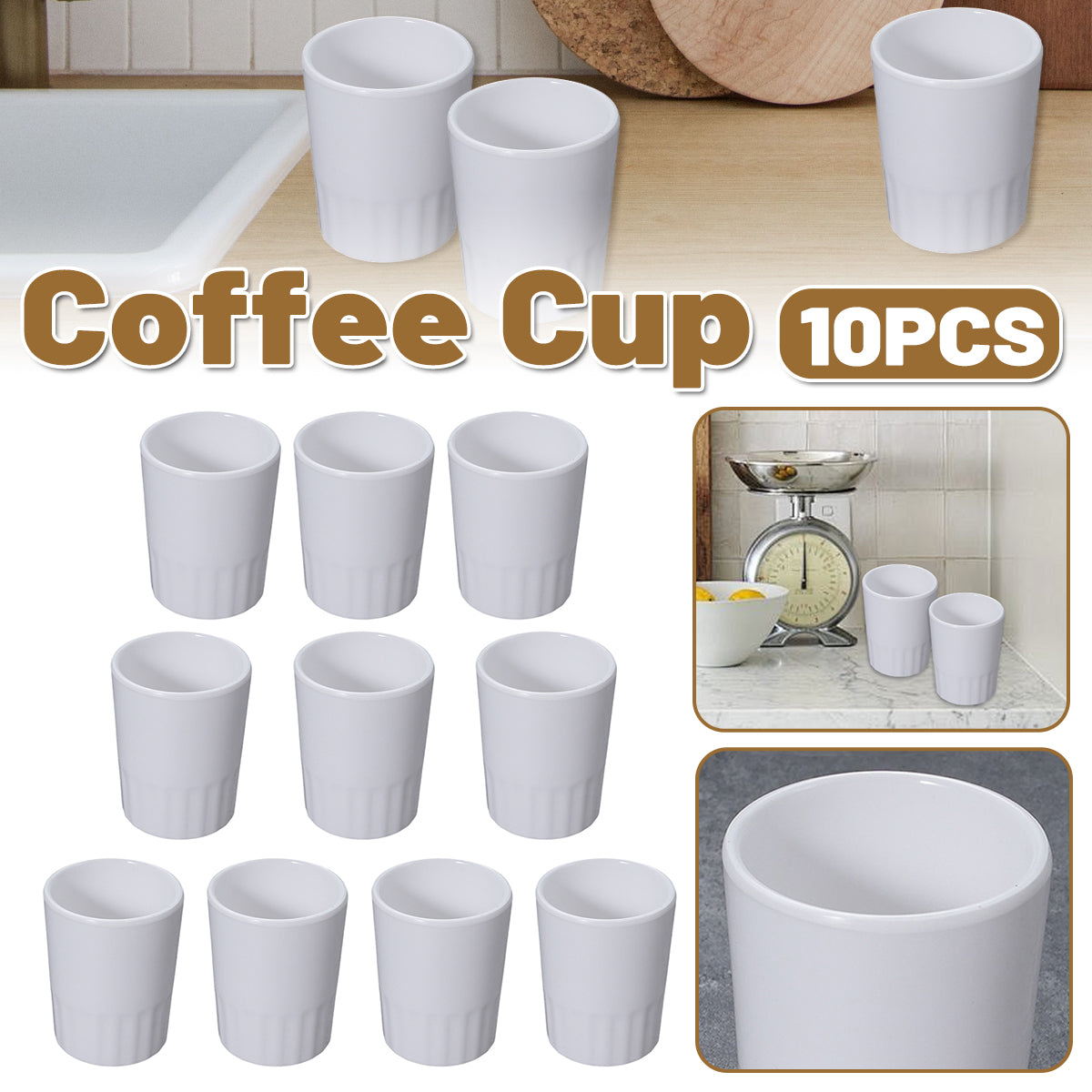 10pcs Shatterproof Melamine Tumbler Mugs in White