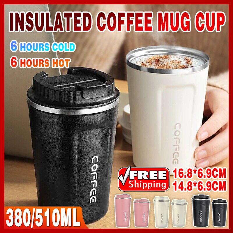 Insulated Coffee Mug Travel Cup Stainless Steel Flask 380ml 510ml Reusable