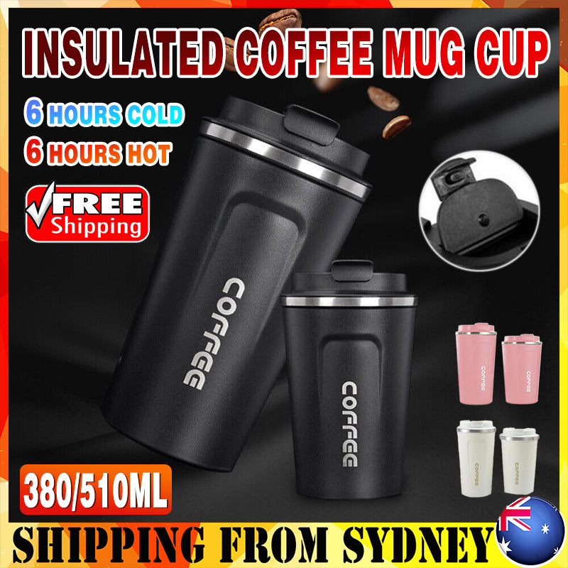 Insulated Coffee Mug Travel Cup Stainless Steel Flask 380ml 510ml Reusable