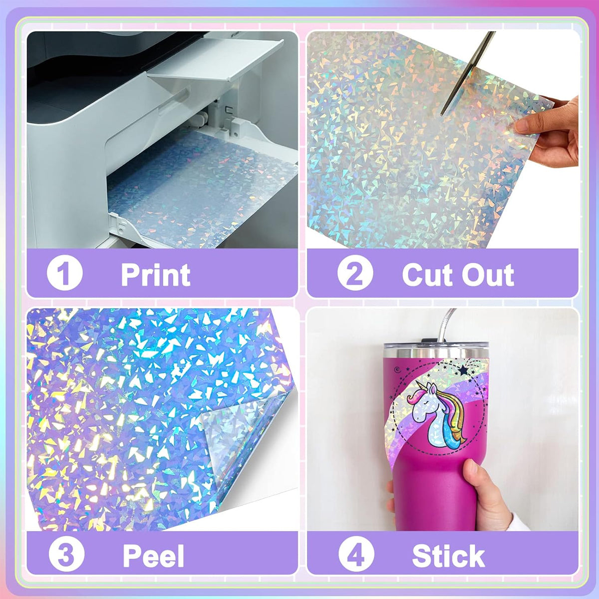 30 Pcs Laser Film Stickers Self-Adhesive Waterproof 7 Colours