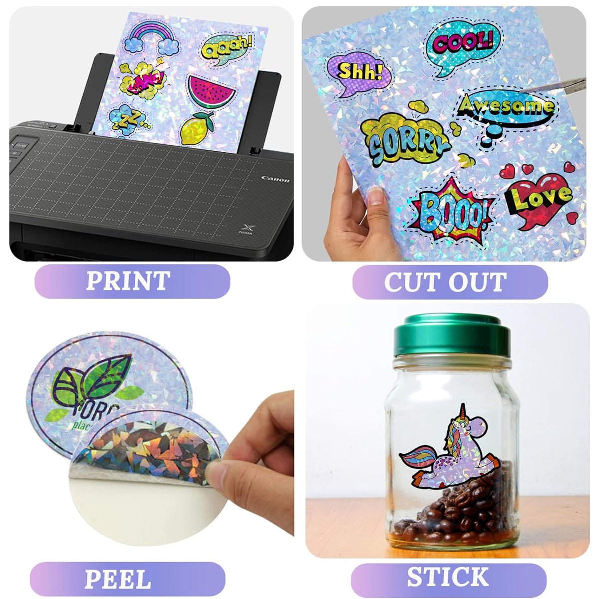 30 Pcs Laser Film Stickers Self-Adhesive Waterproof 7 Colours