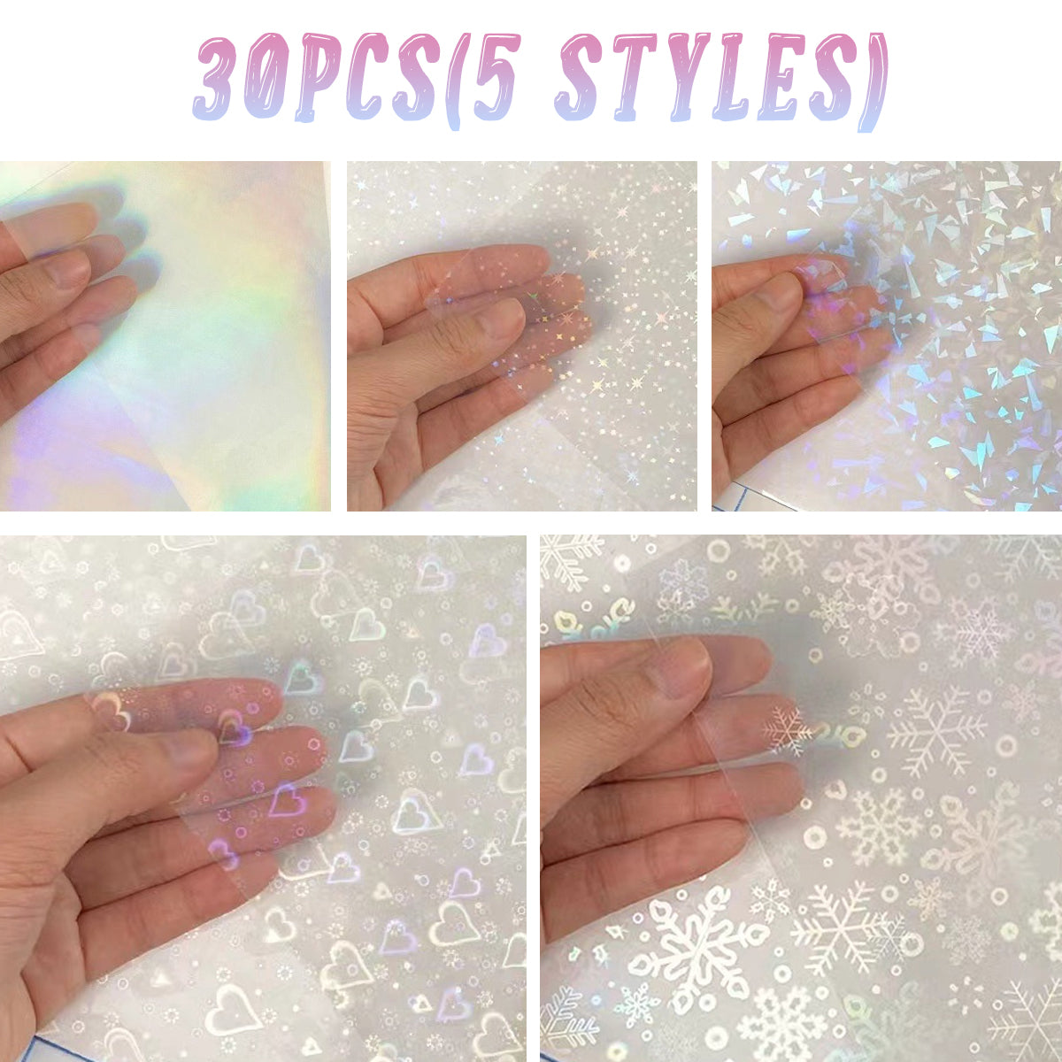 30 Pcs Laser Film Stickers Self-Adhesive Waterproof 7 Colours