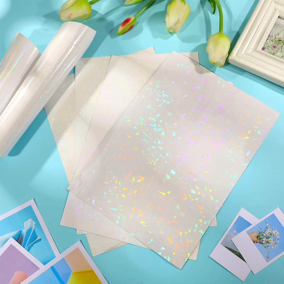 30 Pcs Laser Film Stickers Self-Adhesive Waterproof 7 Colours