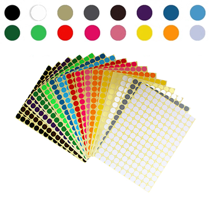 16 Sheets Round Dot Stickers Mixed Colours Self Adhesive