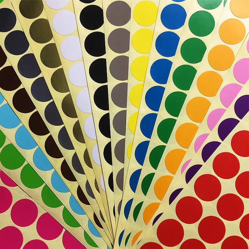 16 Sheets Round Dot Stickers Mixed Colours Self Adhesive