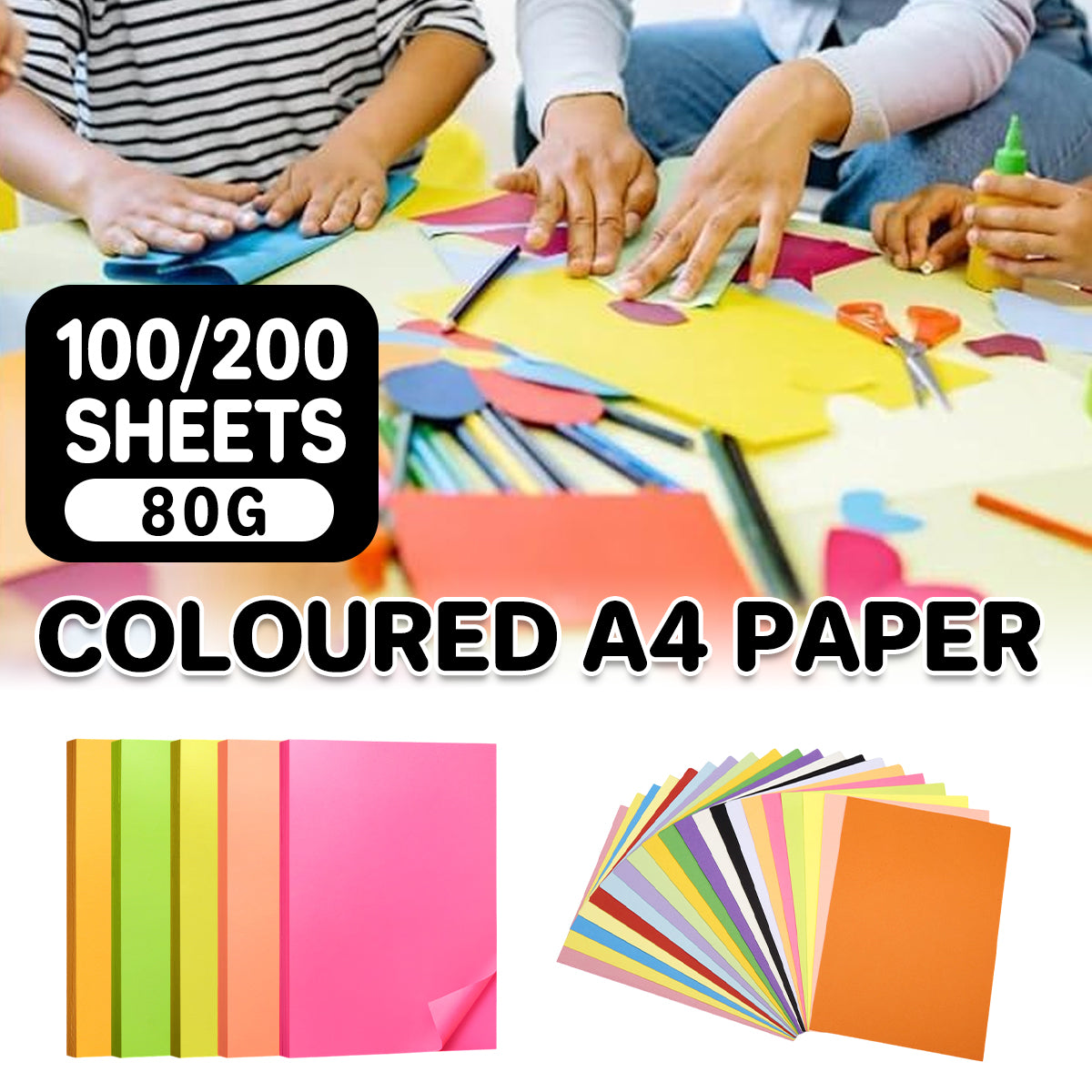 A4 80gsm Coloured Paper Pack for Craft Printing