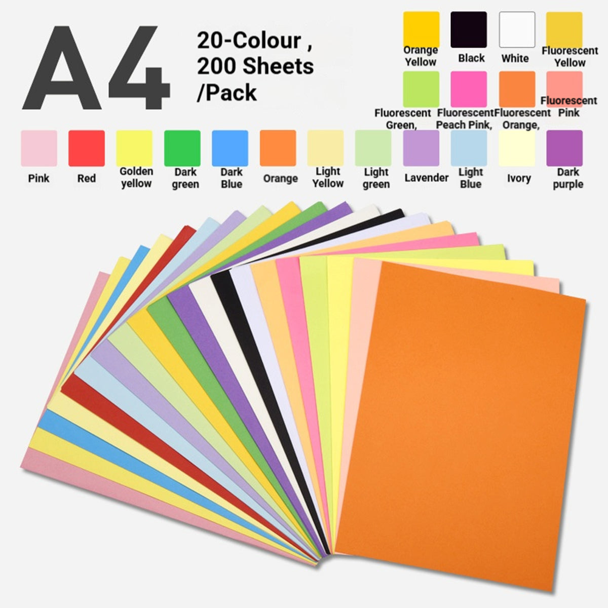 A4 80gsm Coloured Paper Pack for Craft Printing