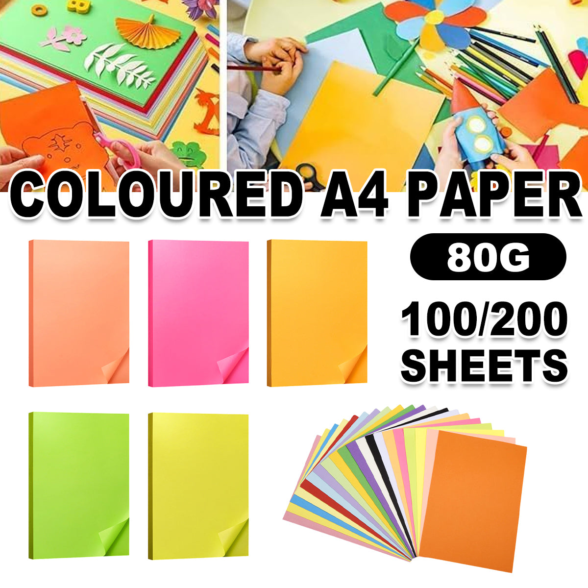 A4 80gsm Coloured Paper Pack for Craft Printing