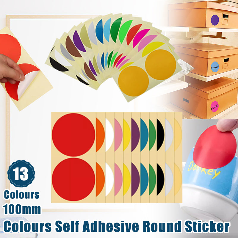 100mm Round Label Stickers Self Adhesive in 13 Colours
