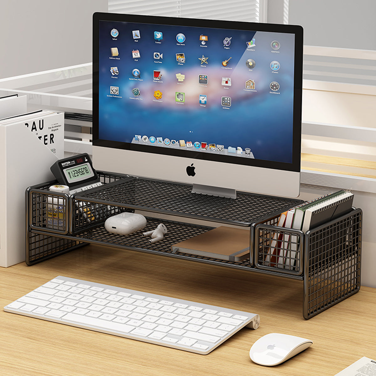 Monitor and Laptop Riser Stand with Storage Compartment