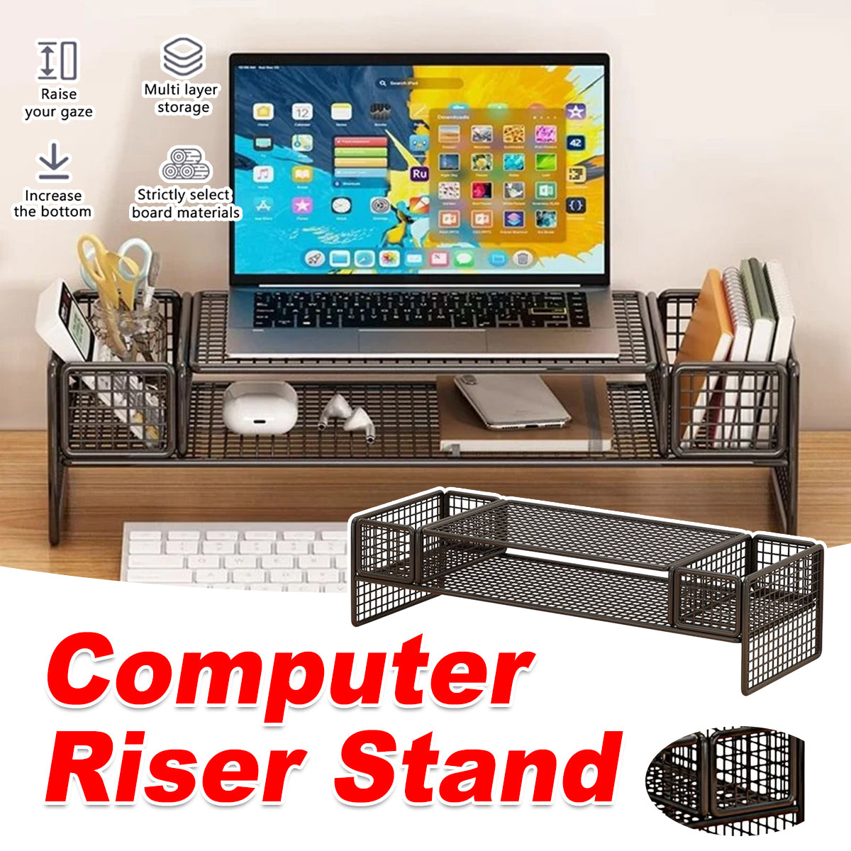 Monitor and Laptop Riser Stand with Storage Compartment