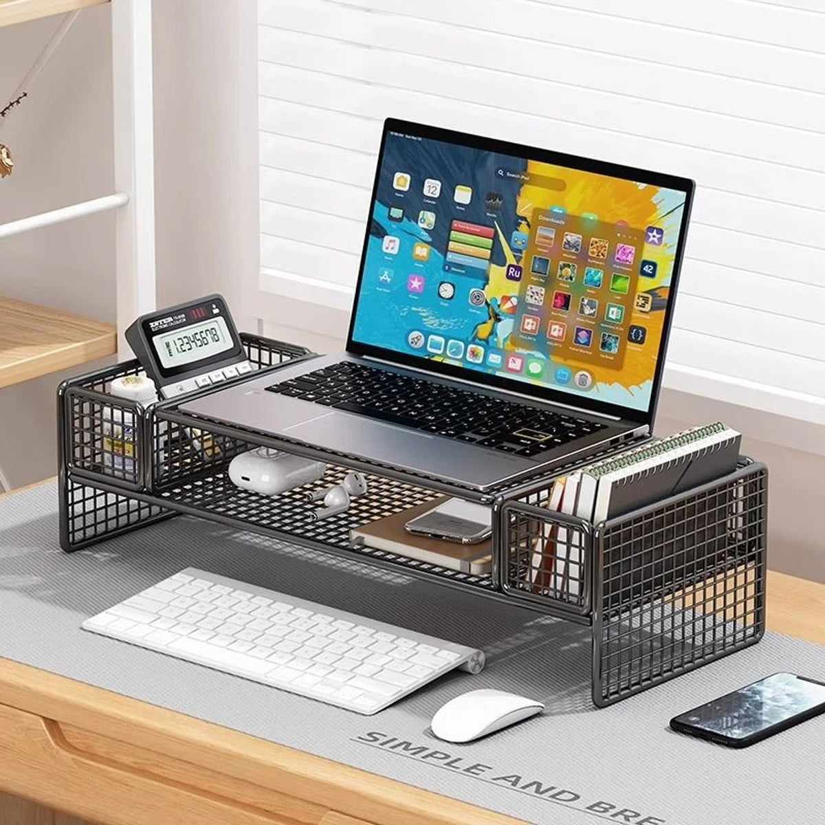 Monitor and Laptop Riser Stand with Storage Compartment