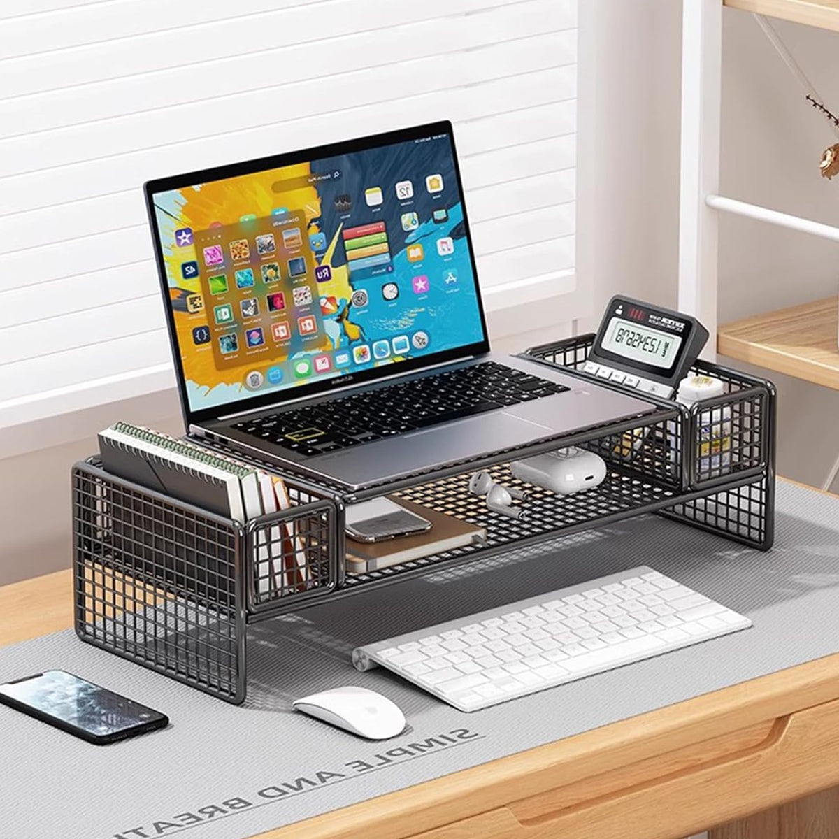 Monitor and Laptop Riser Stand with Storage Compartment
