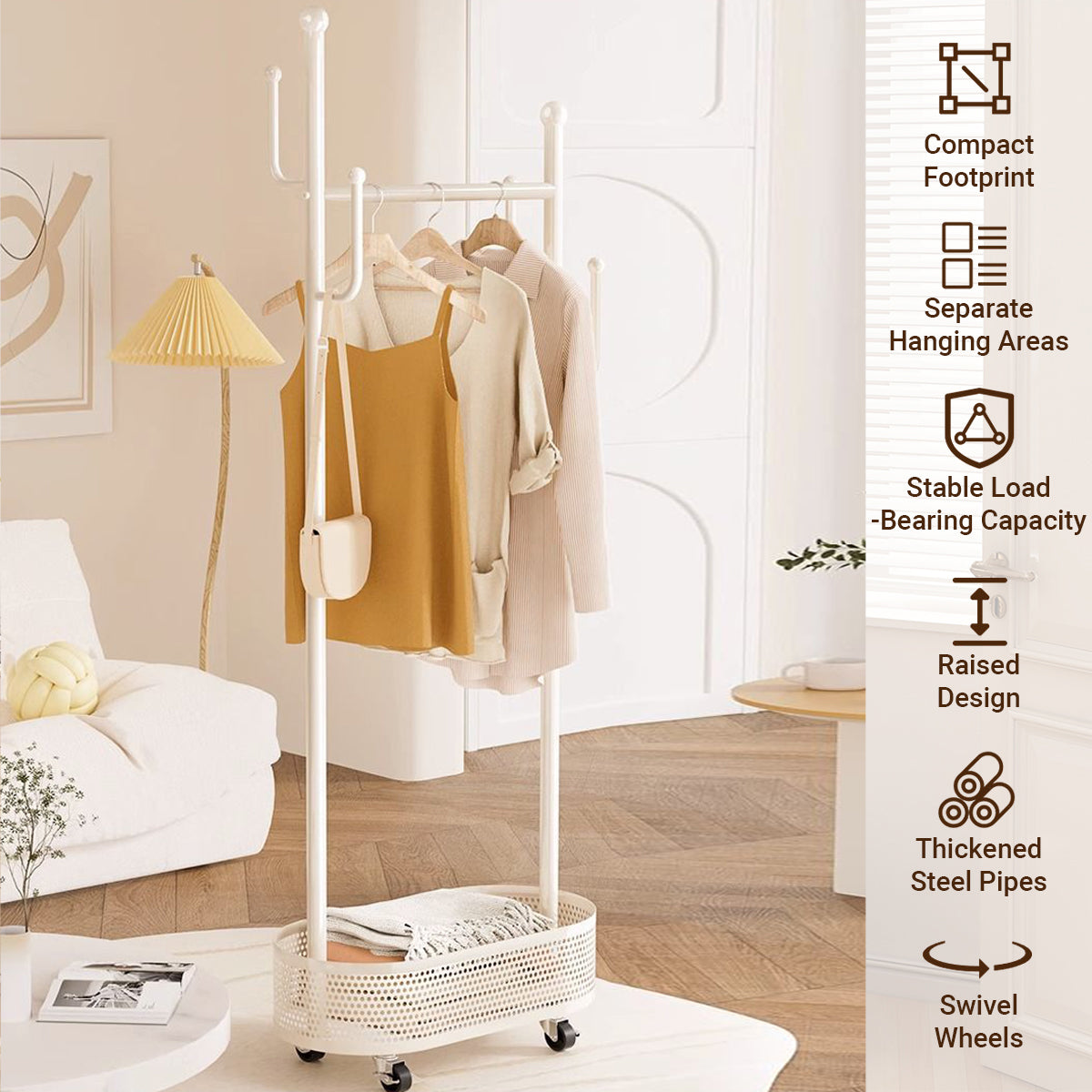 Portable Floor Coat Rack with Wheels for Bedroom