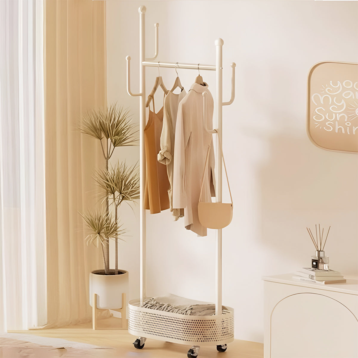 Portable Floor Coat Rack with Wheels for Bedroom