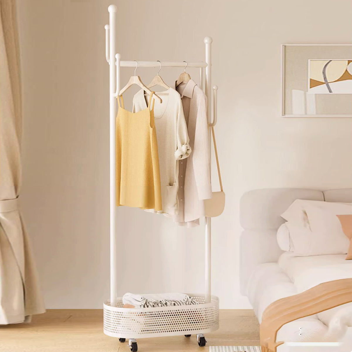 Portable Floor Coat Rack with Wheels for Bedroom