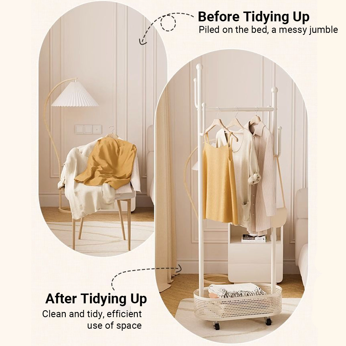 Portable Floor Coat Rack with Wheels for Bedroom