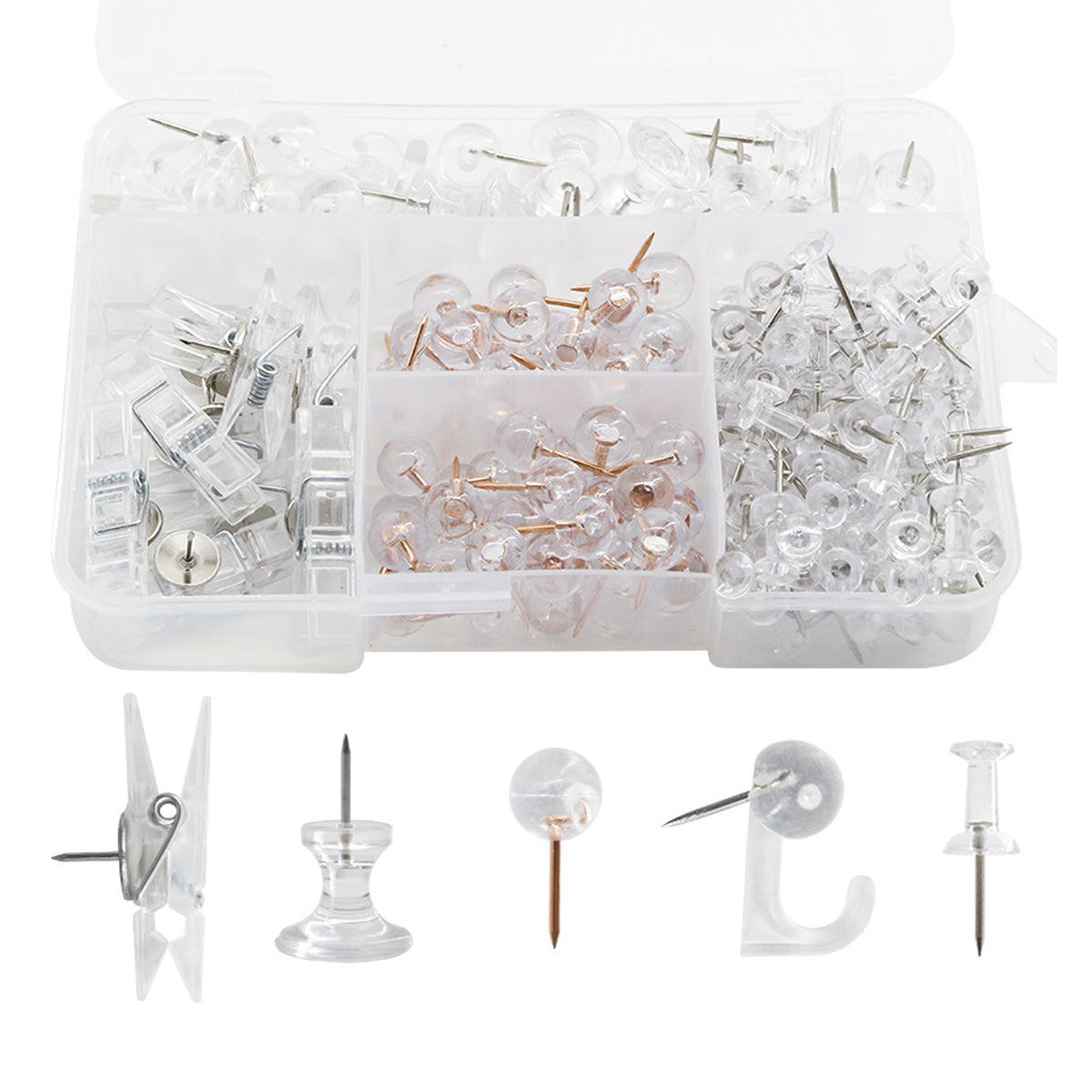 200 Pcs Office Bulletin Board Push Pins Set with Clips Pegs Hooks