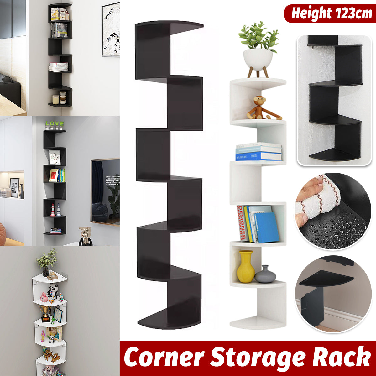 Corner Wall Mounted Storage Rack Multi Tier PVC Shelf