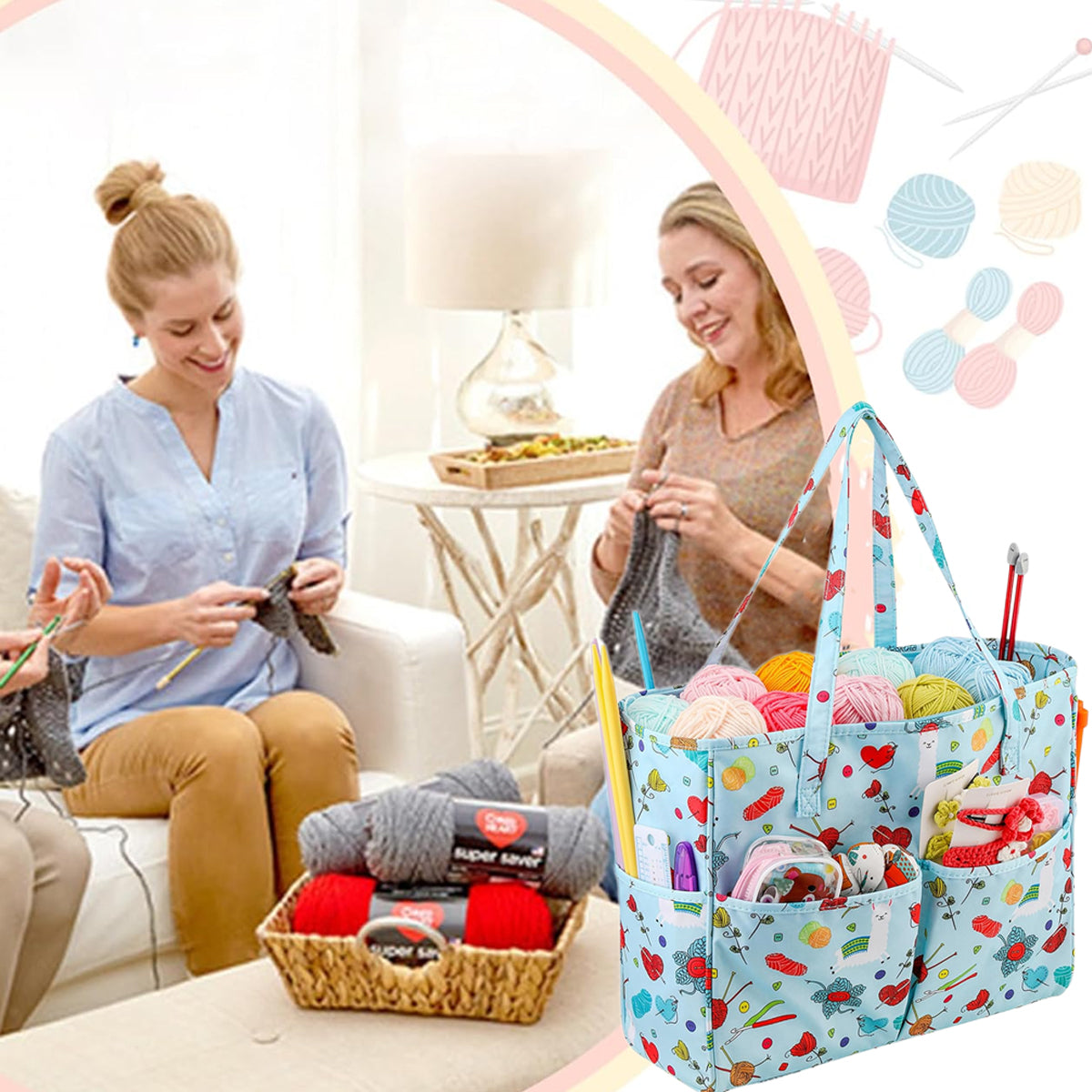 Crochet Yarn Storage Bag Blue Oxford Fabric Tote