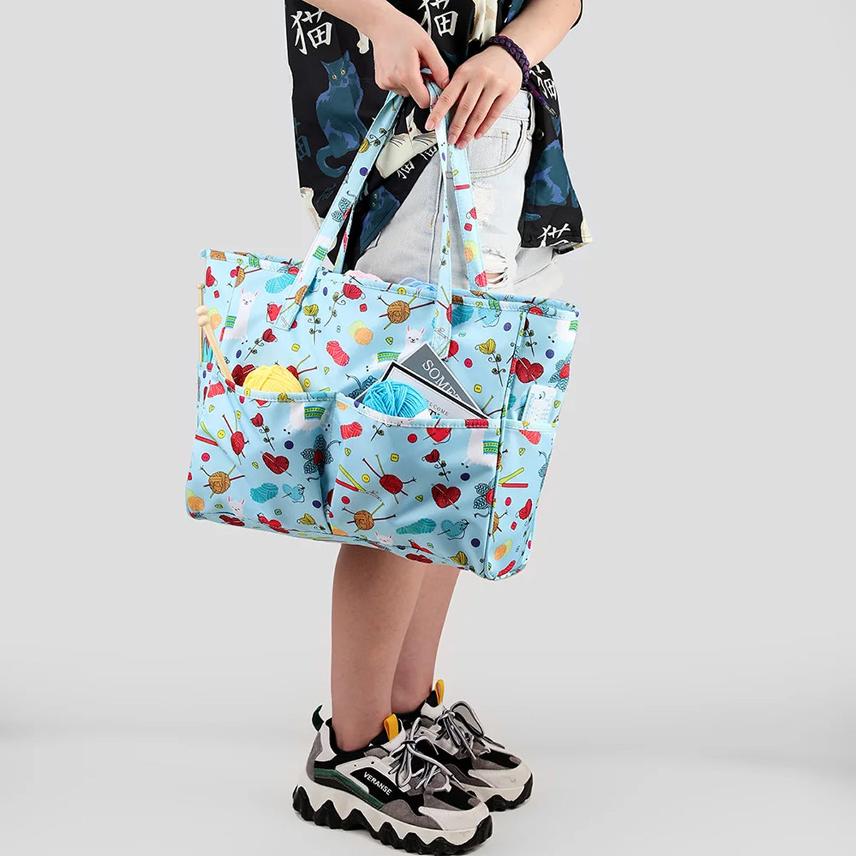 Crochet Yarn Storage Bag Blue Oxford Fabric Tote