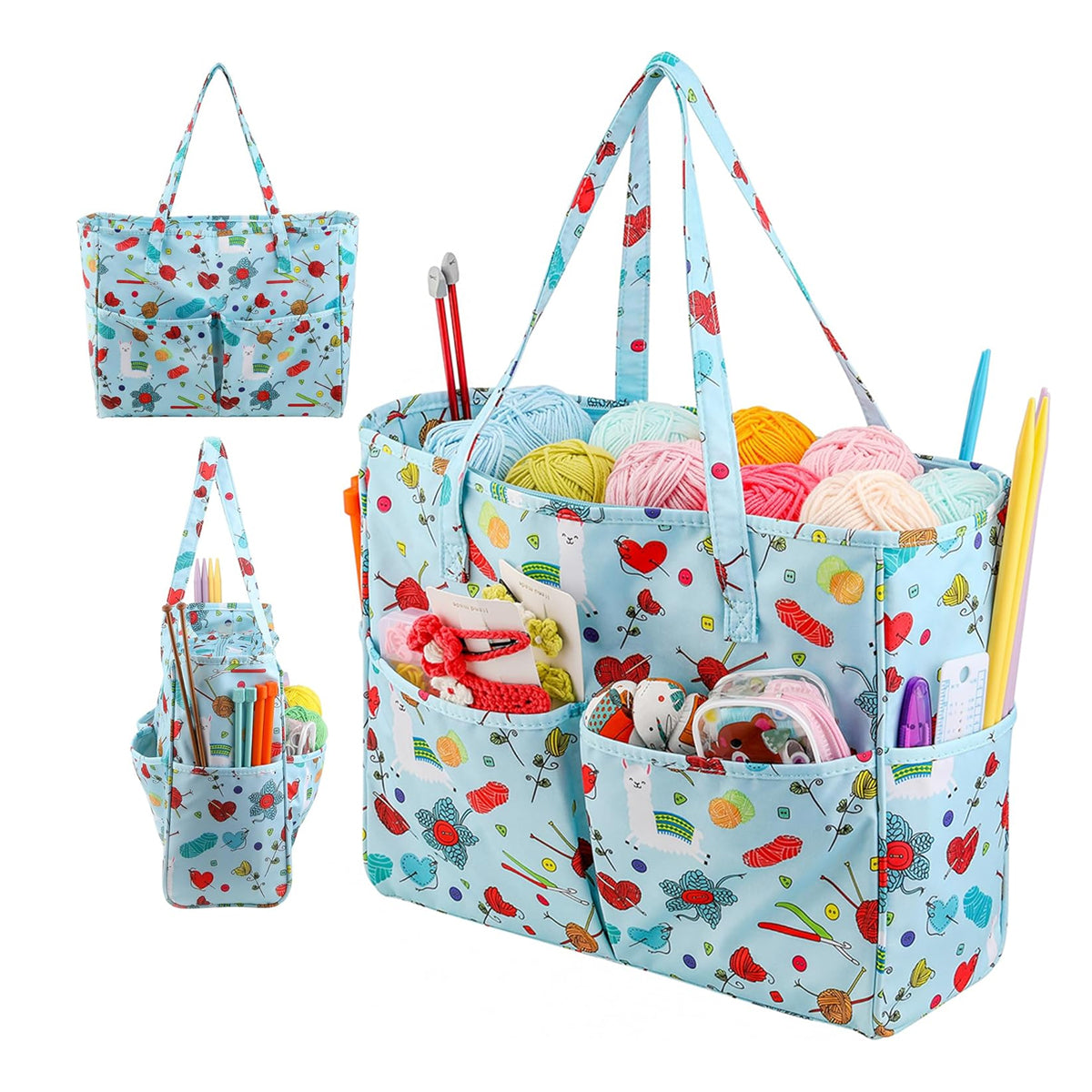 Crochet Yarn Storage Bag Blue Oxford Fabric Tote