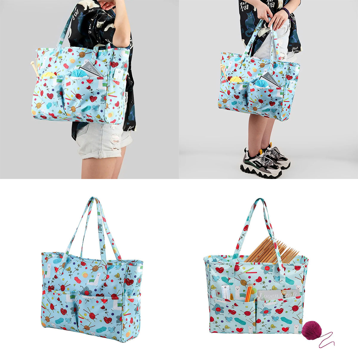 Crochet Yarn Storage Bag Blue Oxford Fabric Tote