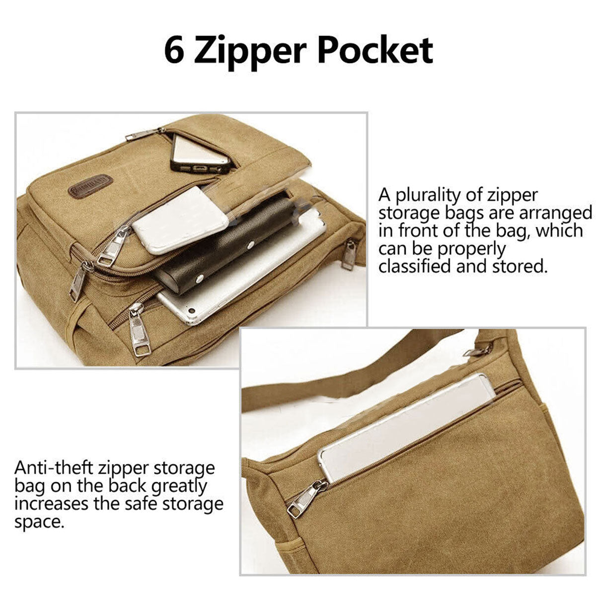 Multi-Layer Canvas Crossbody Messenger Bag