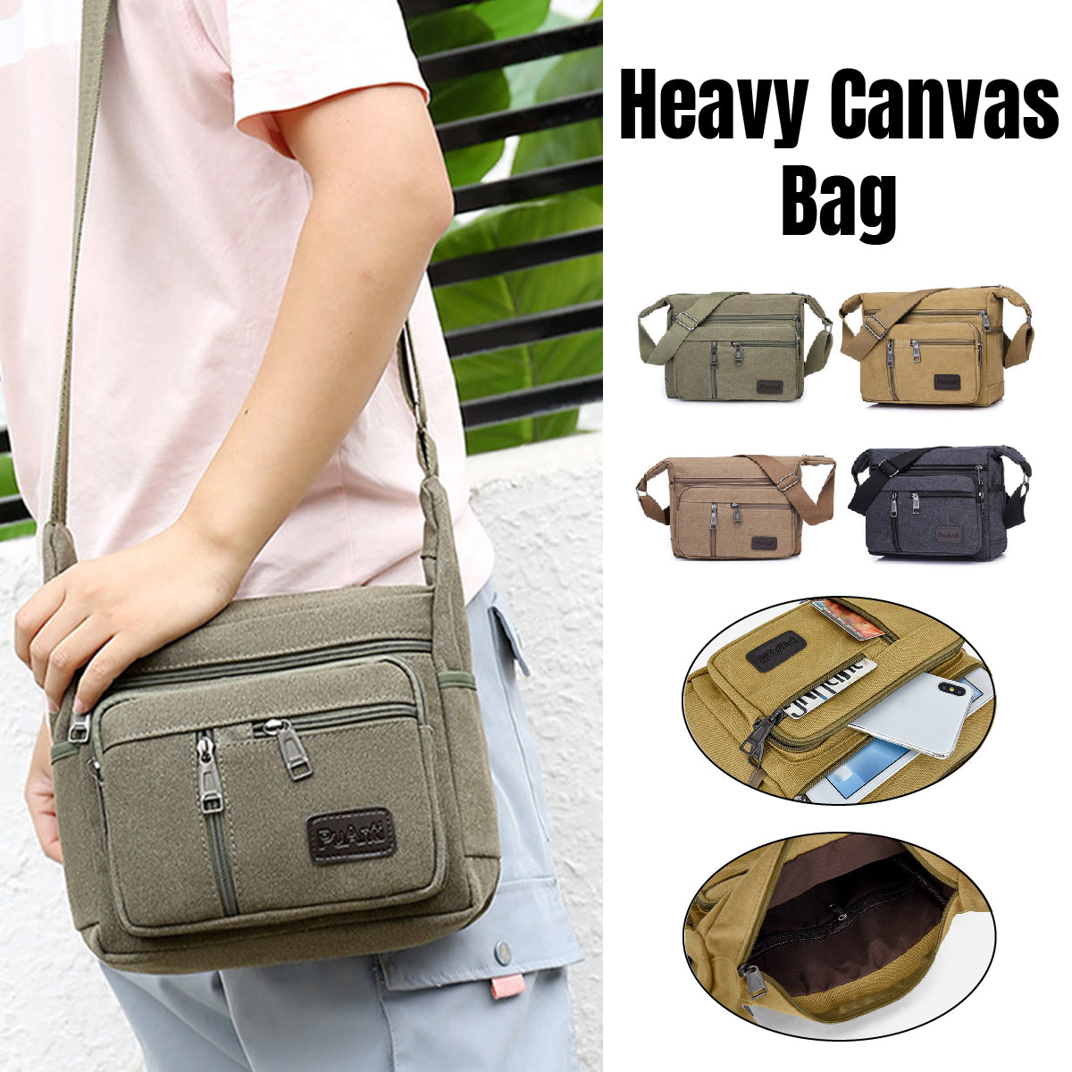 Multi-Layer Canvas Crossbody Messenger Bag