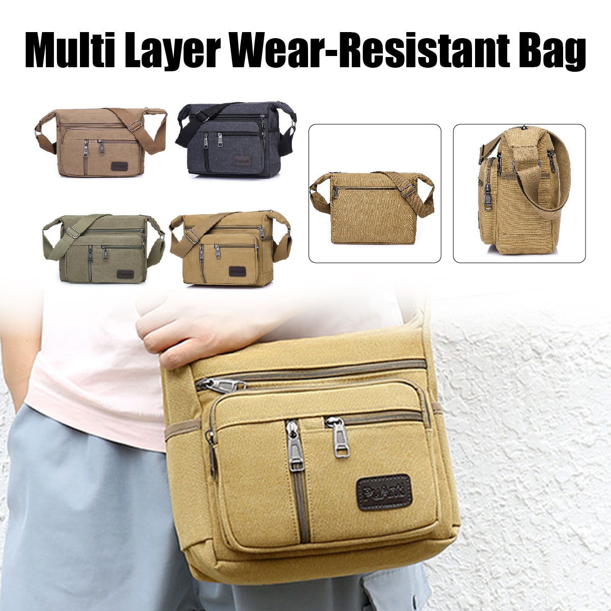 Multi-Layer Canvas Crossbody Messenger Bag