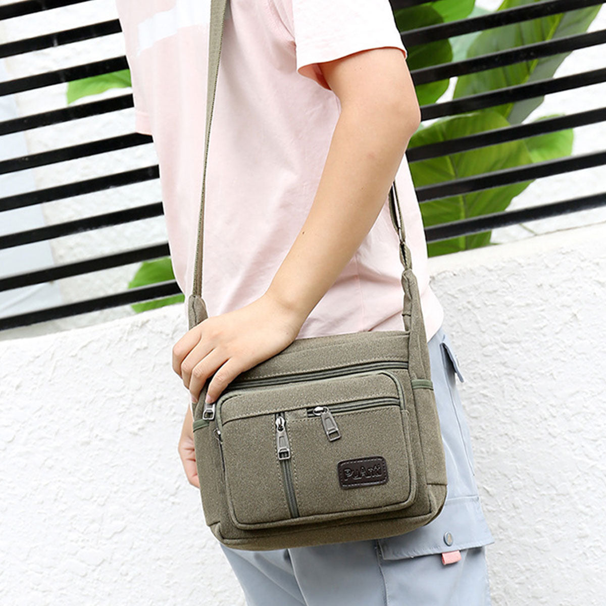 Multi-Layer Canvas Crossbody Messenger Bag