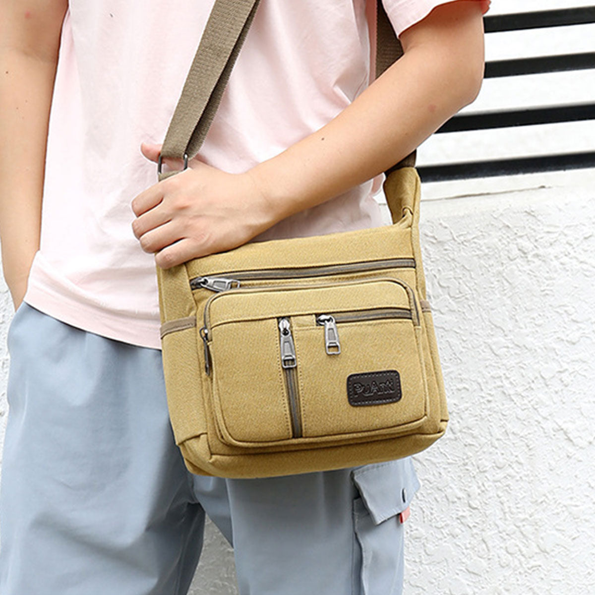 Multi-Layer Canvas Crossbody Messenger Bag