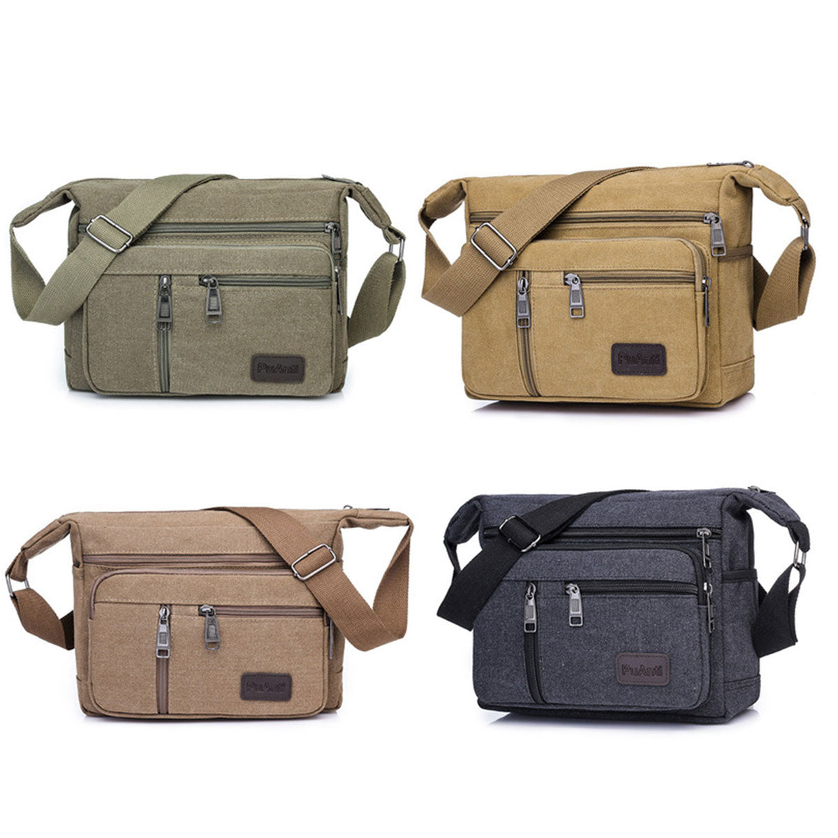 Multi-Layer Canvas Crossbody Messenger Bag
