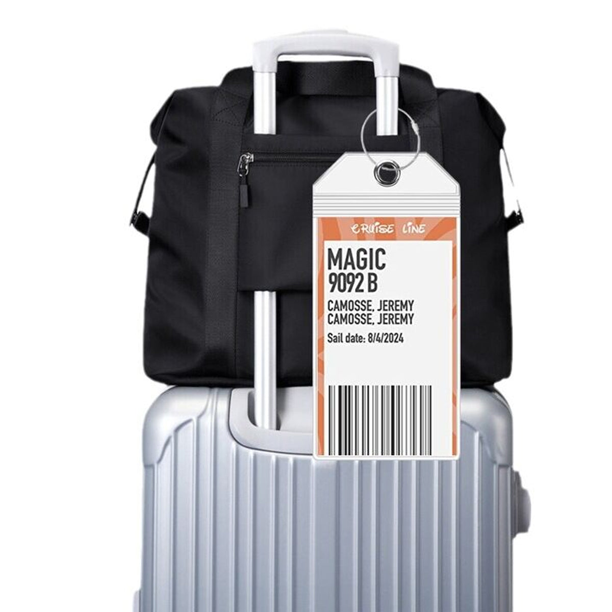 2 Pcs Clear PVC Luggage Tags with Zip Pouch Steel Wire Cable