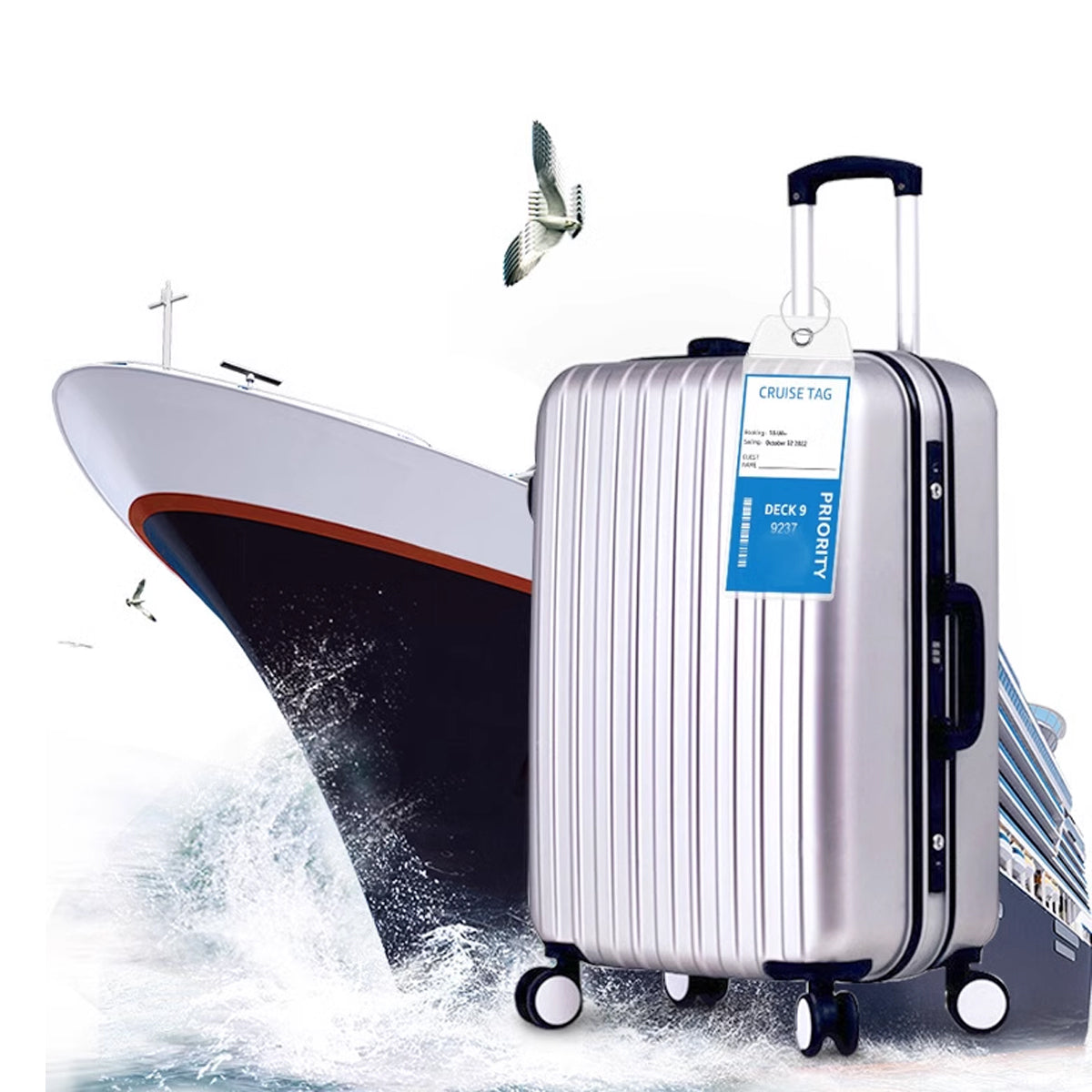 2 Pcs Clear PVC Luggage Tags with Zip Pouch Steel Wire Cable