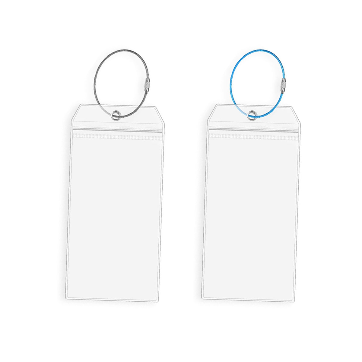 2 Pcs Clear PVC Luggage Tags with Zip Pouch Steel Wire Cable